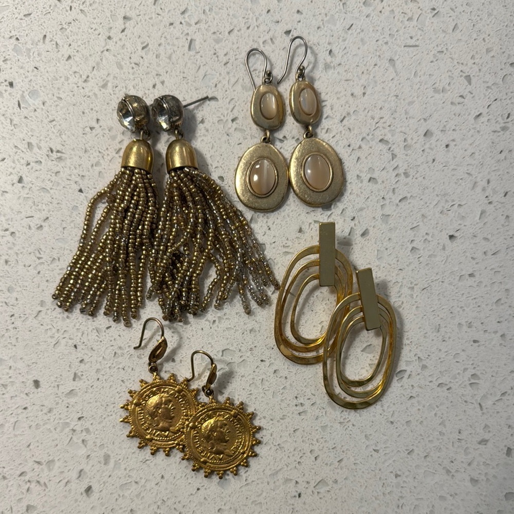Costume Jewelry Lot - Gold Dangle Crystal Coin Earrings